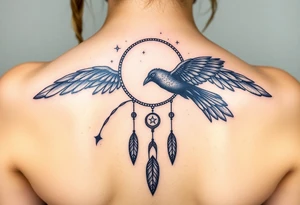 Raven dream catcher milky way moon shooting star tattoo idea