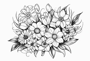 Bouquet of daffodils gerberas and tulips tattoo idea