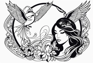 Pretty lady and phenix bird tattoo idea
