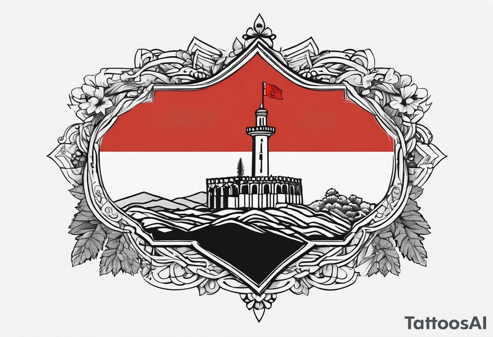 I want to create a small side neck tattoo which combines elements from lebanon's flag and german ancestry tattoo idea