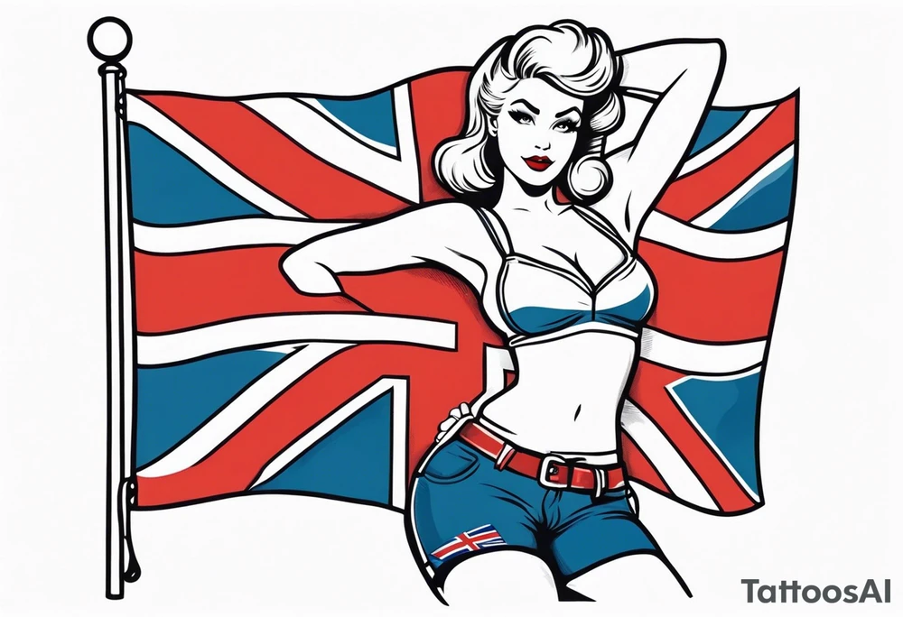 Pinup girl holding a Norwegian flag tattoo idea