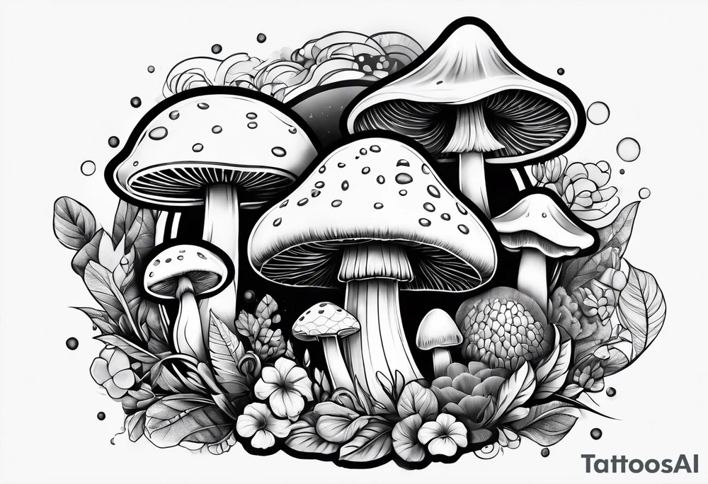 tattoo sleeve girl tongue mushrooms tattoo idea