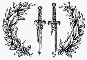 A sword and the number 13 in the middle of a laurel leaf wreath tattoo idea