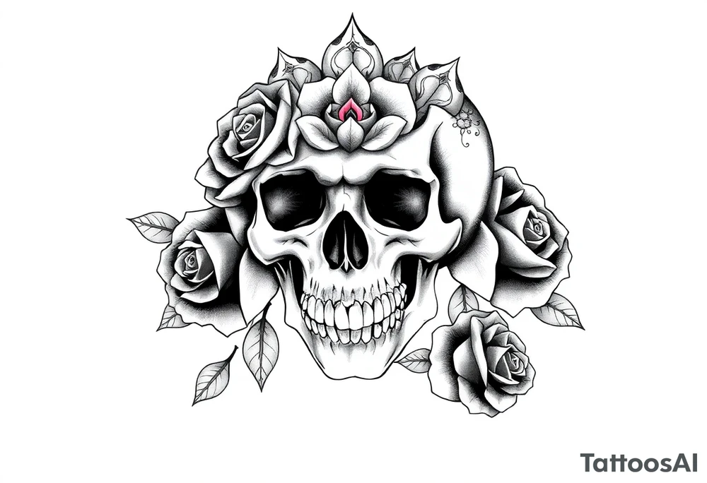 Skull with roses and mandala tattoo idea