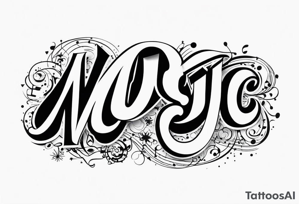 Twist the word “music” tattoo idea