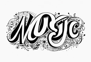 Twist the word “music” tattoo idea