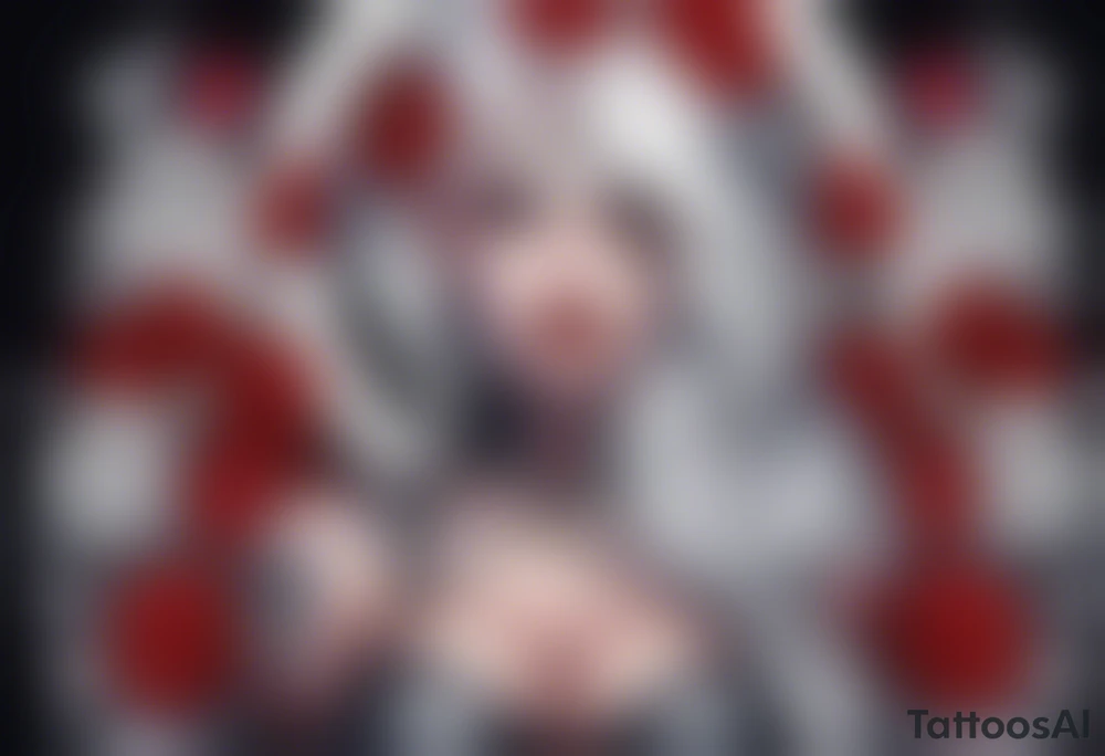 night elf designed like harley quin with white hair and roses tattoo idea