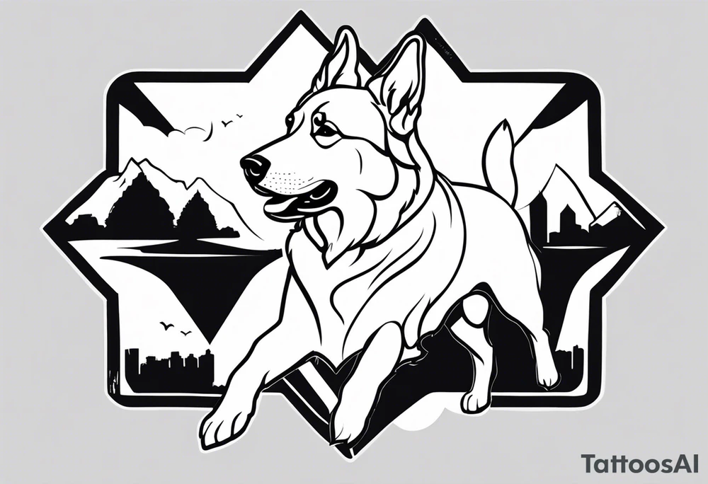 a golden retriever and a german shepherd both in plain white karate gis tattoo idea
