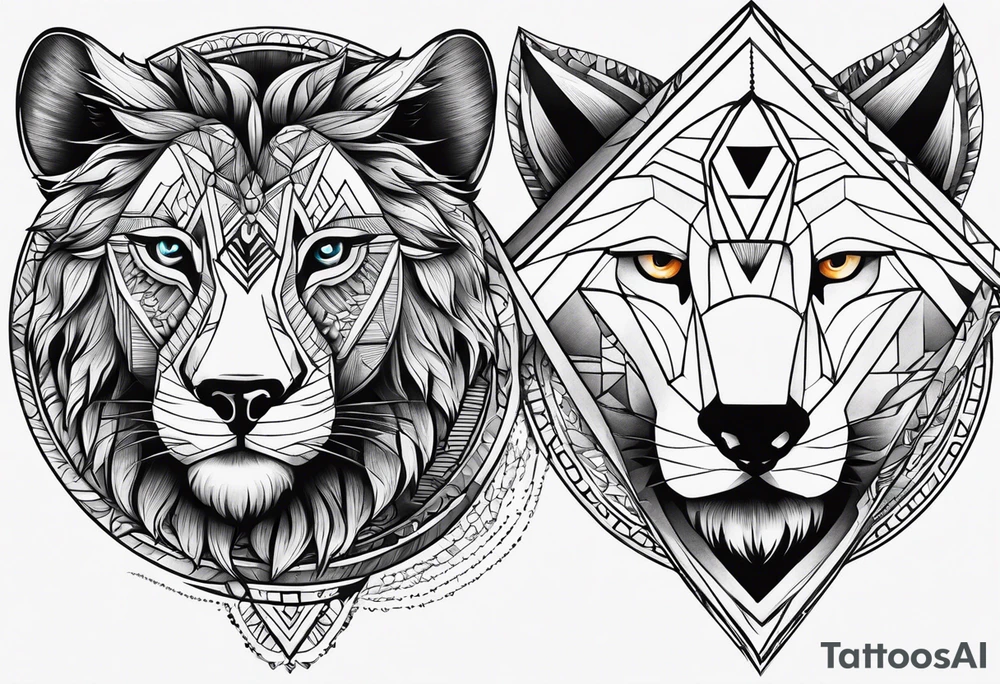 Lion eye and wolf eye tattoo idea