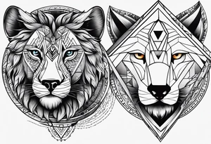 Lion eye and wolf eye tattoo idea