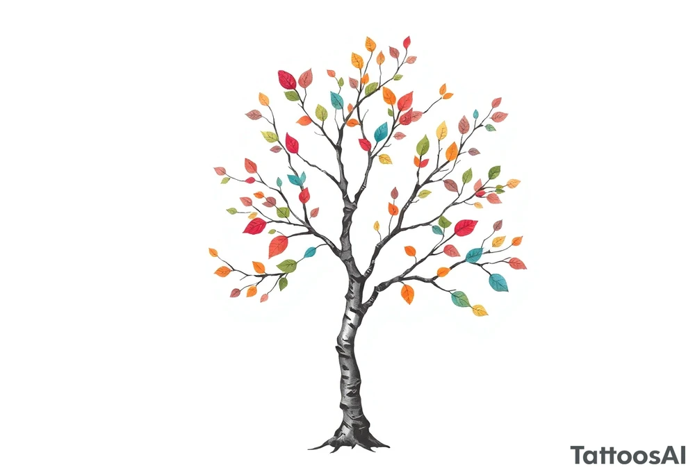 birch tree with coloured leaves tattoo idea