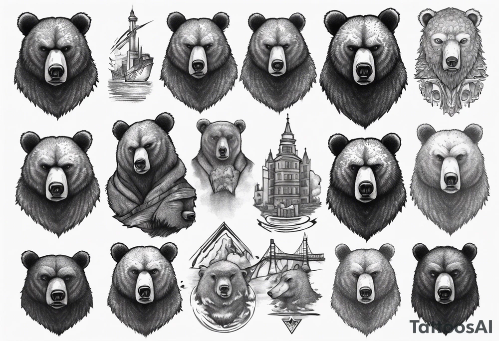 Serious bear coming up behind a city tattoo idea