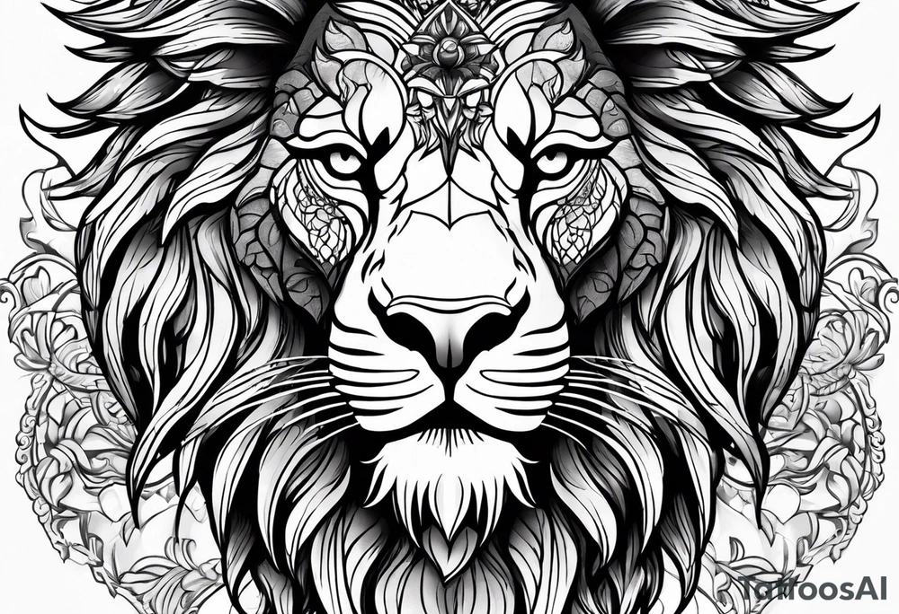 Ornate lion face tattoo idea