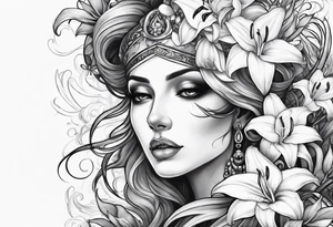 Skulls, lilies, the goddess Mara On the hand tattoo idea