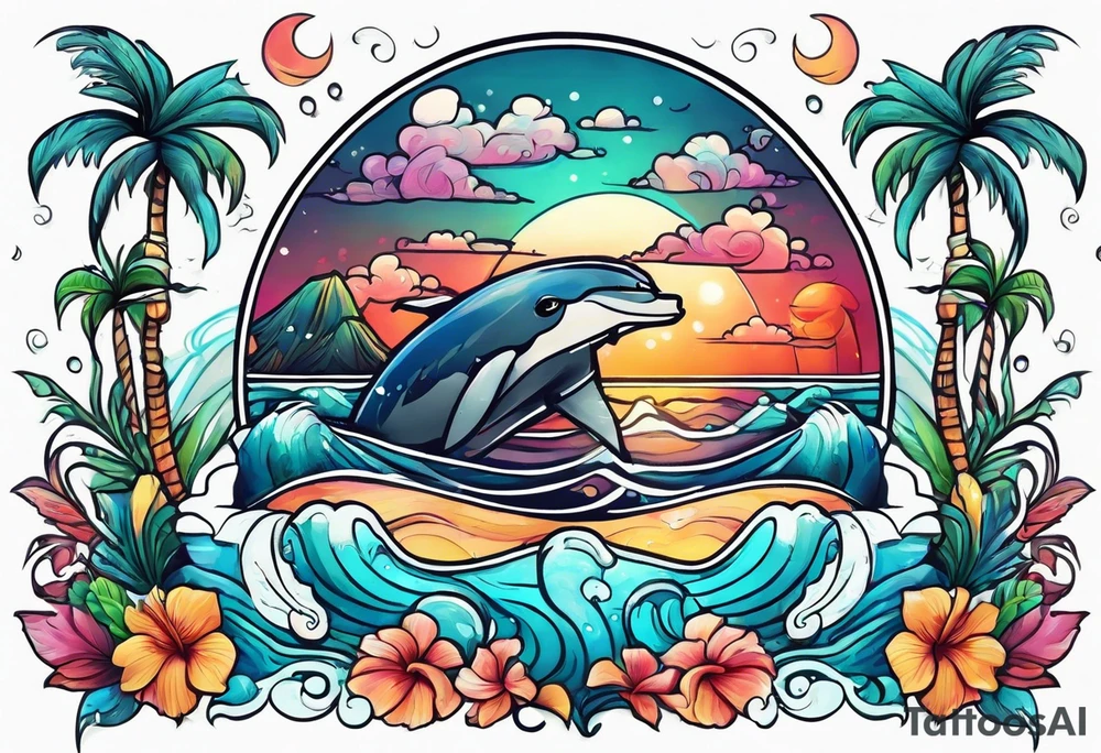 Animal cute , ocean, palm tattoo idea