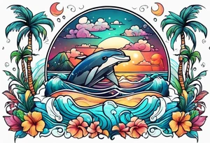 Animal cute , ocean, palm tattoo idea