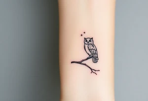 wise owl perched on ancient oak branch under starlit sky tattoo idea