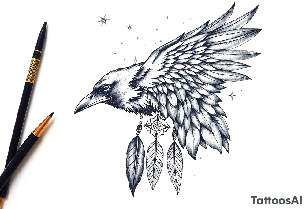 Raven dream catcher milky way moon shooting star tattoo idea