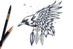 Raven dream catcher milky way moon shooting star tattoo idea