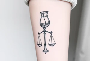 I want a tattoo that combines the Aquarius water bearer and the Libra scales. The water should flow elegantly from the jug, merging into or balancing the scales below. tattoo idea