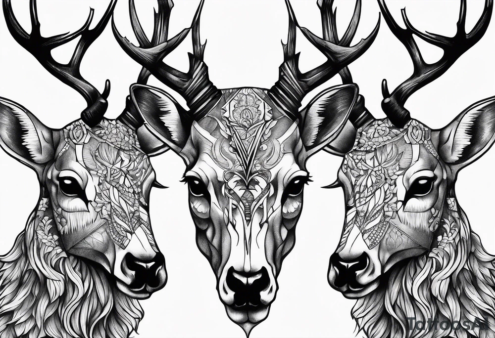 A human with a deer skull head tattoo idea