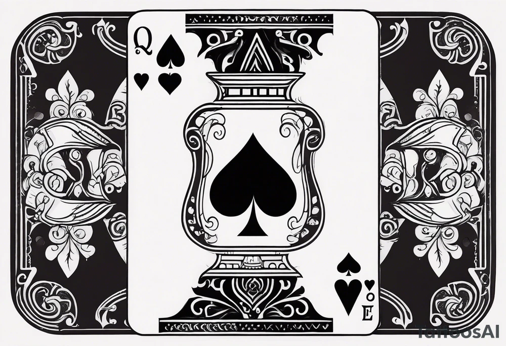 one playing card with both queen of hearts and king of spades in extreme minimalistic style tattoo idea