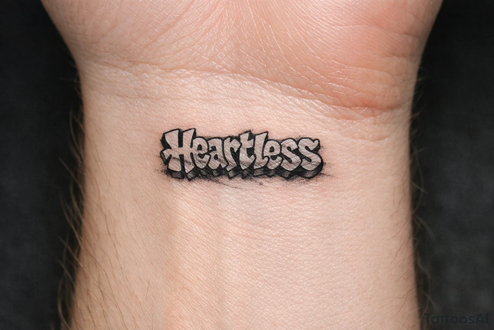 show me a tattoo of heartless with bubble letters with shading tattoo idea
