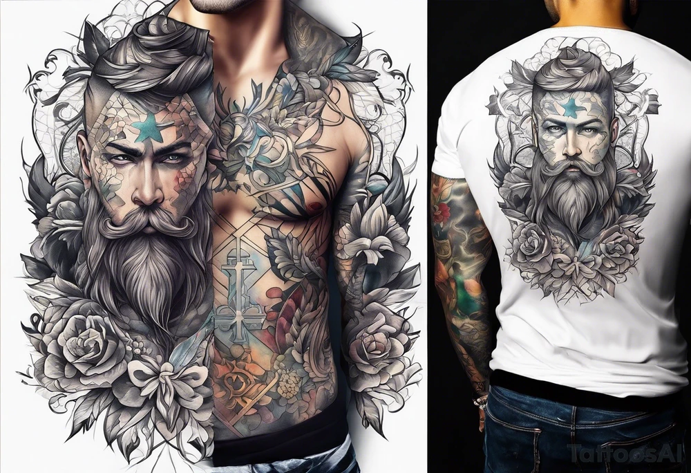 standing man with cross missing his chest tattoo idea