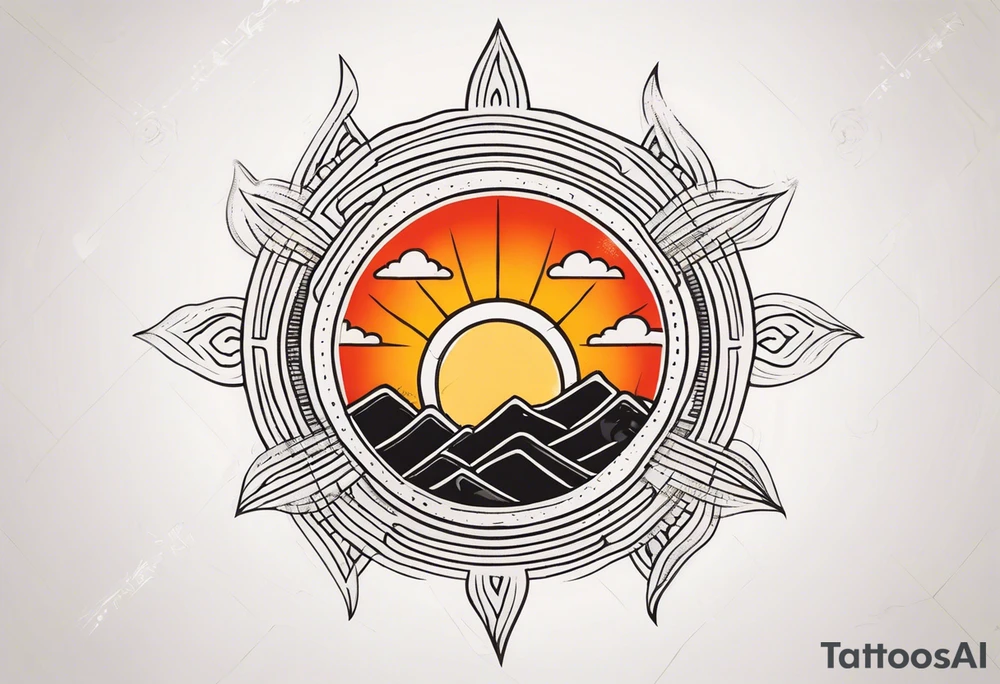 Orange sun with yellow and red highlights tattoo idea