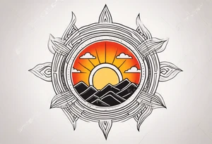 Orange sun with yellow and red highlights tattoo idea