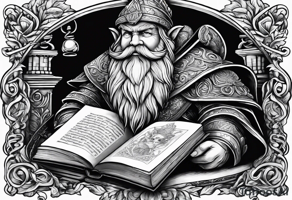 dwarf coming out of a book tattoo idea