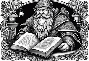 dwarf coming out of a book tattoo idea