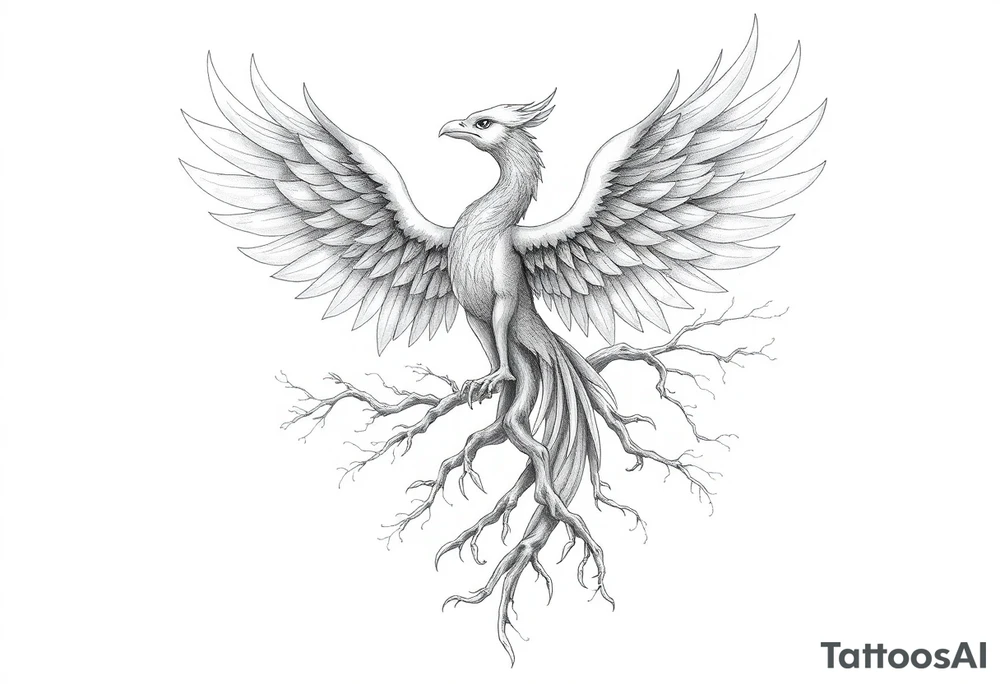 Powerful Phoenix rising large 
tree of life tattoo idea