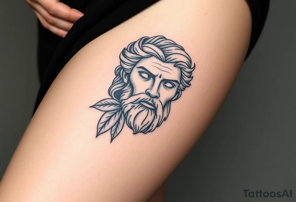 Platos Greek god only his face with a greek leaf tattoo idea