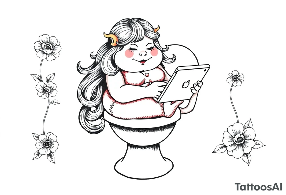 big fat d with a ipad on the toilet shitting with skibidi toilet tattoo idea