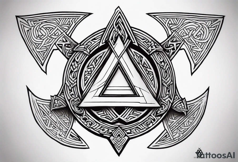 Valhalla sword shield dragon axe Valknut tattoo idea