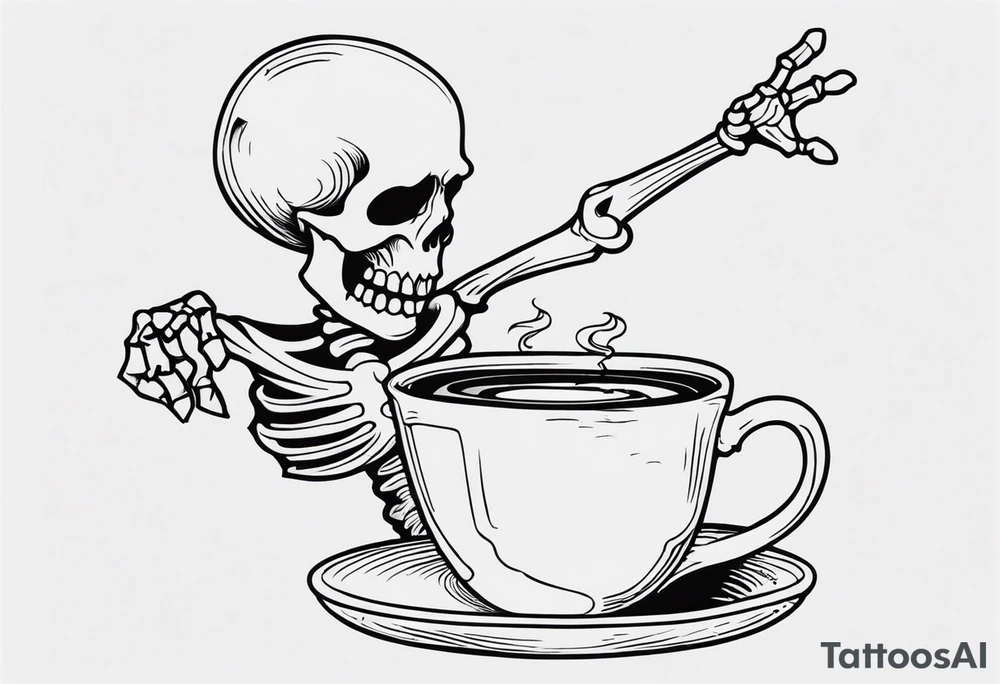 dancing skeleton holding a coffee tattoo idea