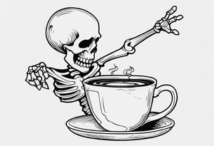 dancing skeleton holding a coffee tattoo idea