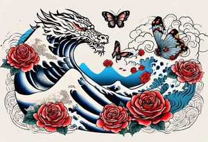 Filler Japanese or Chinese style background for traditional Chinese dragon, Hokusai great wave tattoo and a traditional rose and butterfly tattoo that I already have tattoo idea