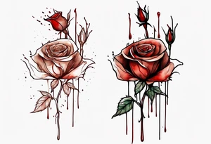 rose flower, one line, red blood dripping from the flower, tall, watercolor on brown skin tattoo idea