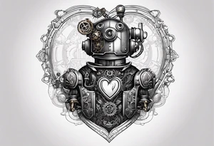 steampunk robot with a real heart tattoo idea