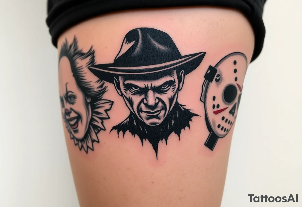 Pennywise, Freddy Krueger, Michael Meyers, and jason voorhees tattoo idea