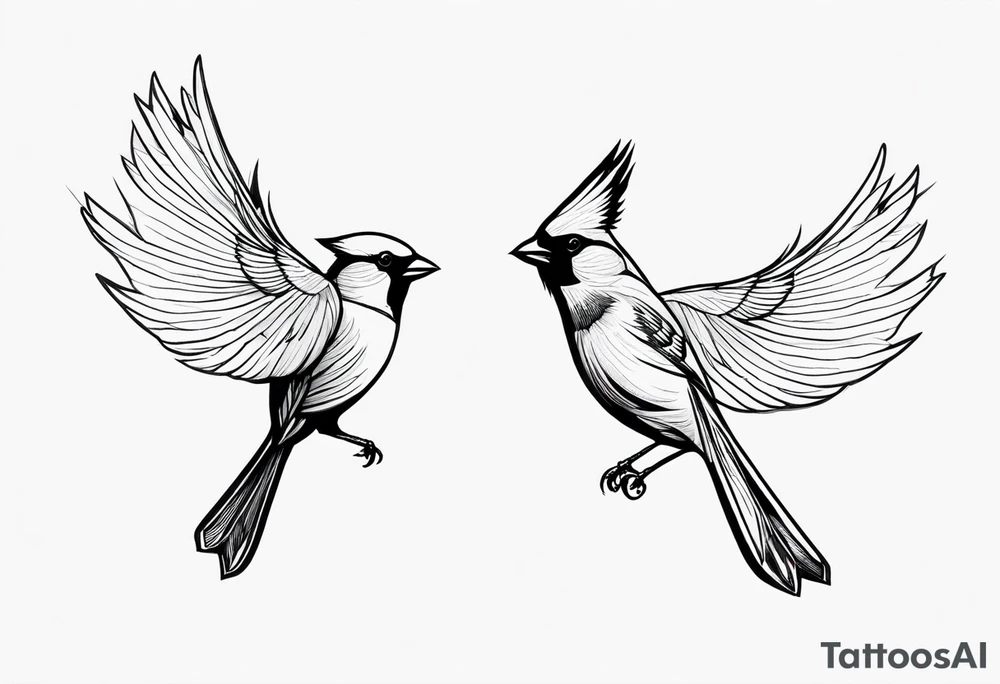two cardinal birds flying
fine line with some shading tattoo idea two cardinal birds flying
fine line with some shading tattoo idea