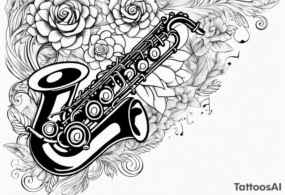 A saxaphone with flowers coming out of the hole (in the appearance of musical notes) tattoo idea