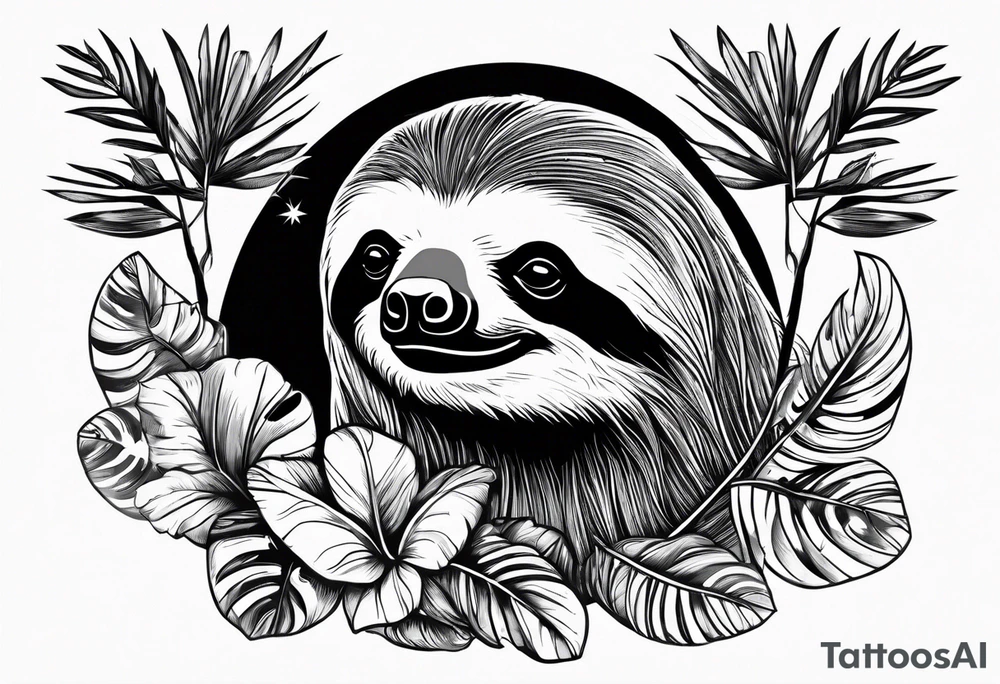 Sloth under palm tattoo idea