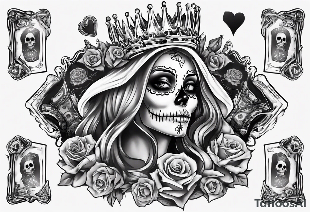santa la muerta with money and crown
on the card tattoo idea