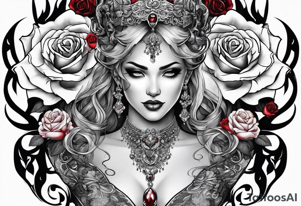 tattoo with devil and roses  for the neck tattoo idea