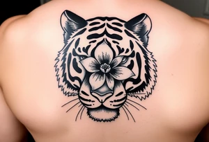 tiger with flower in pupil tattoo idea