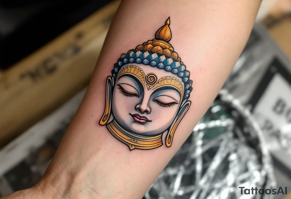 The Buddha Eyes (Wisdom Eyes) – A pair of calm eyes looking out from a stupa, usually with a spiral symbol in place of the nose, often colored in gold, white, and royal blue. tattoo idea