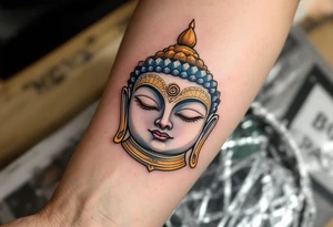 The Buddha Eyes (Wisdom Eyes) – A pair of calm eyes looking out from a stupa, usually with a spiral symbol in place of the nose, often colored in gold, white, and royal blue. tattoo idea